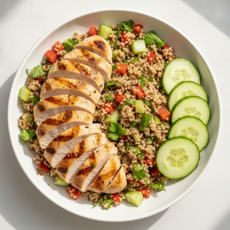 Grilled Chicken and Quinoa Salad with Crisp Cucumbers