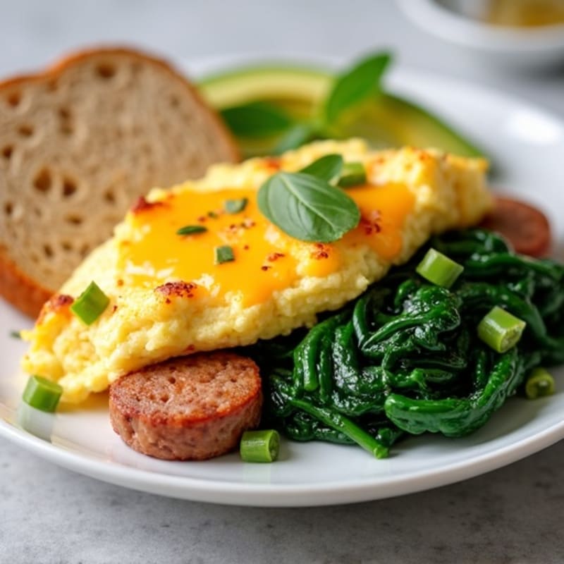 Egg White and Turkey Sausage Scramble with Sautéed Spinach