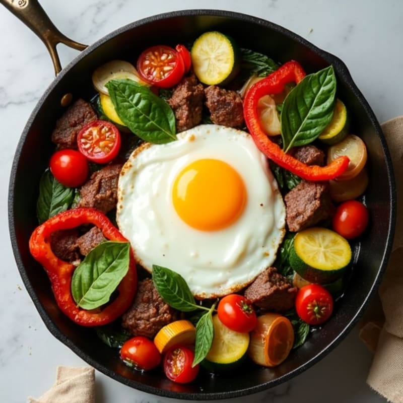 Grass-Fed Beef and Roasted Veggie Skillet