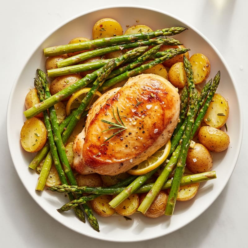 Golden Lemon-Herb Roasted Chicken with Asparagus