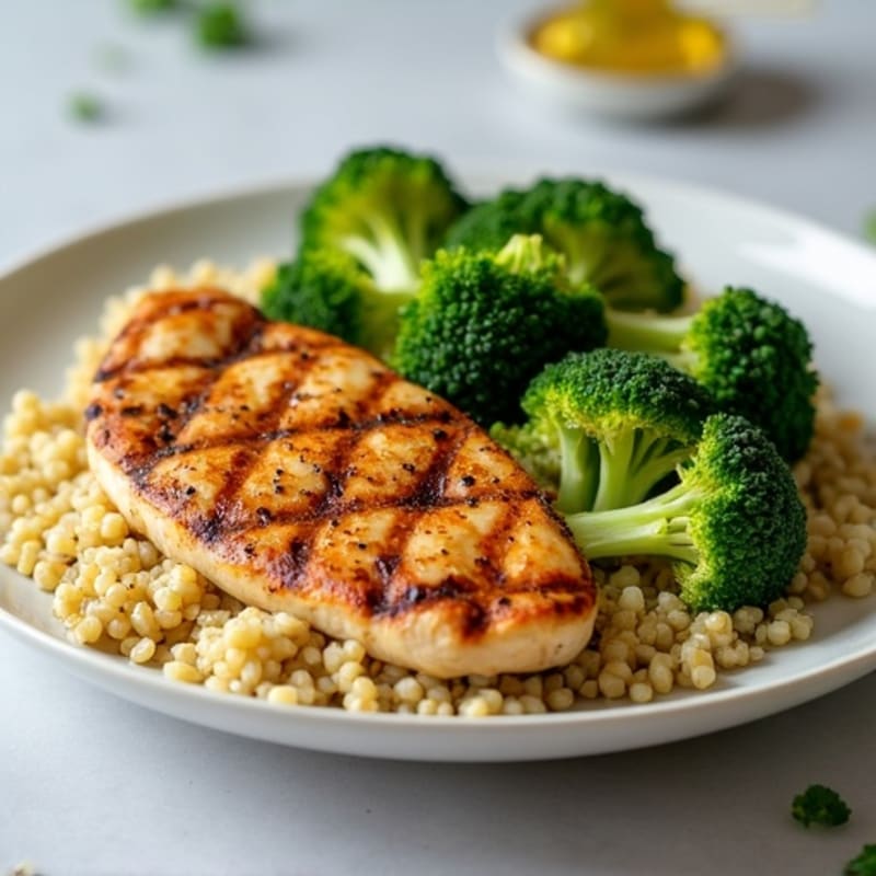 Grilled Chicken Breast with Quinoa and Steamed Broccoli