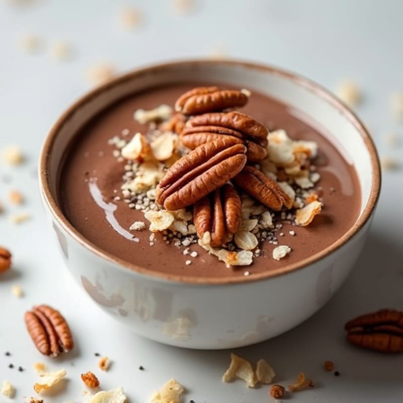 Creamy Chocolate Protein Pudding with Toasted Coconut Pecan Crunch