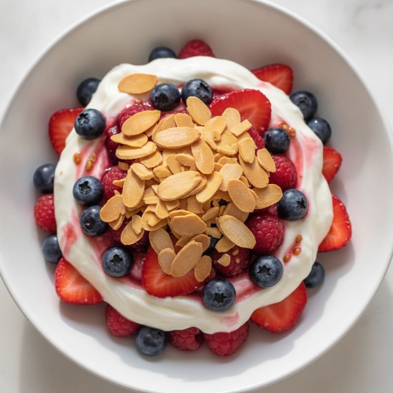 Greek Yogurt Protein Parfait with Mixed Berries and Almonds