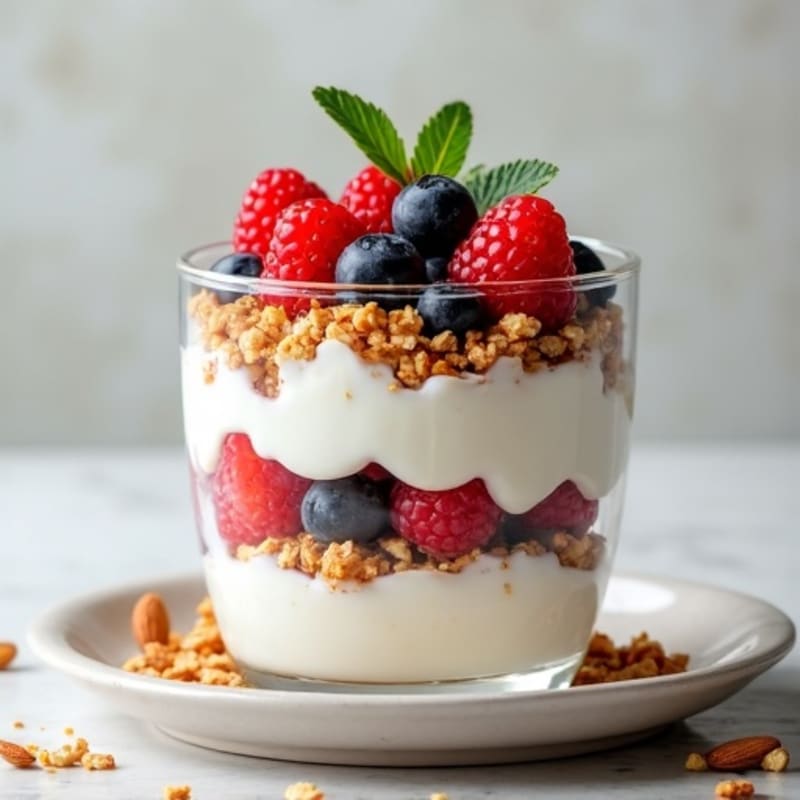 Creamy Greek Yogurt Parfait with Mixed Berries and Almonds