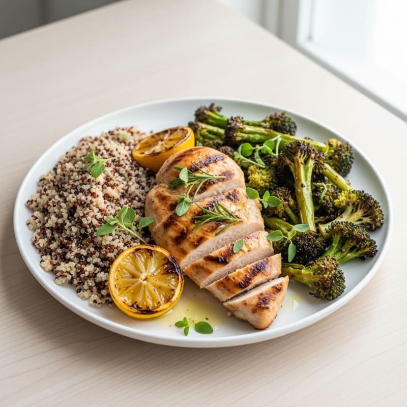 Grilled Chicken Breast with Quinoa and Roasted Broccoli