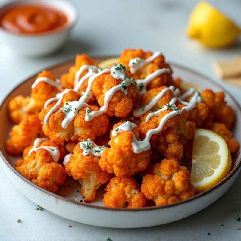 Crispy Buffalo Cauliflower with Blue Cheese Drizzle