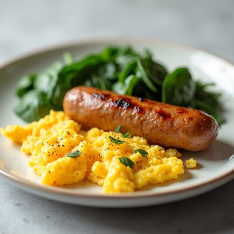 Scrambled Eggs with Turkey Sausage and Spinach