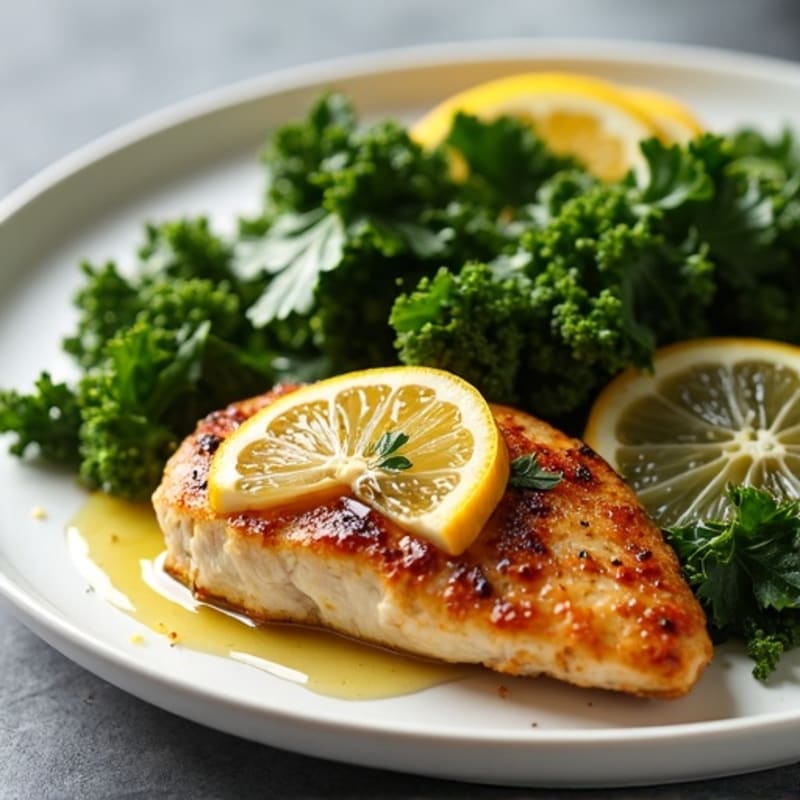 Lemon-Garlic Pan Seared Chicken with Sautéed Kale