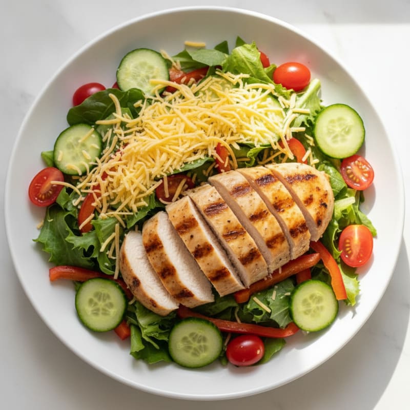 Grilled Chicken and Veggie Salad with Shredded Cheese