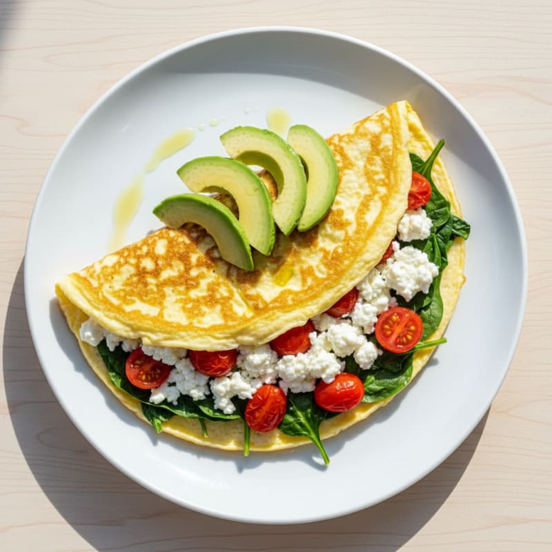 Egg White Spinach Omelette with Cottage Cheese and Cherry Tomatoes