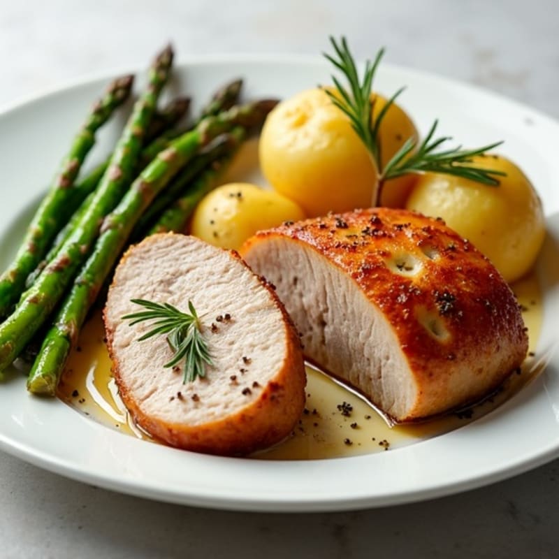 Herb-Roasted Pork Tenderloin with Crispy Potatoes and Tender Asparagus
