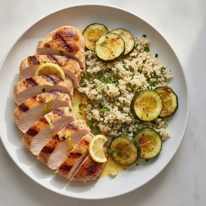 Grilled Turkey Breast with Roasted Zucchini and Quinoa