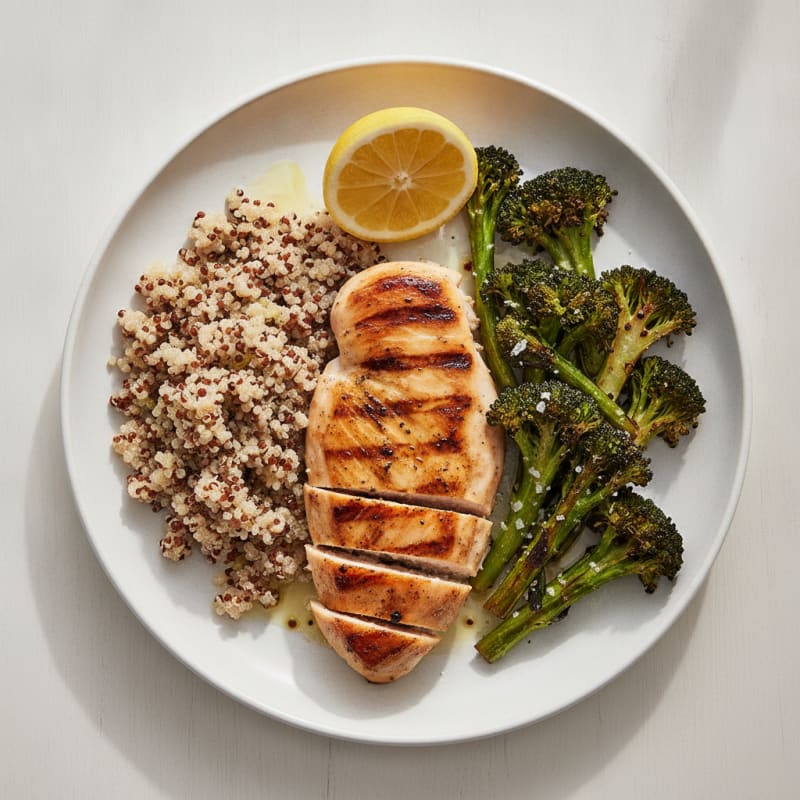 Grilled Chicken Breast with Quinoa and Roasted Broccoli