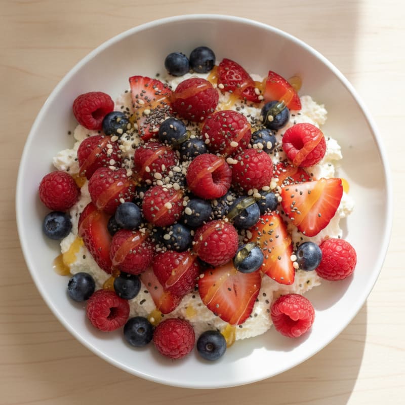 Cottage Cheese and Berry Protein Bowl with Chia Seeds
