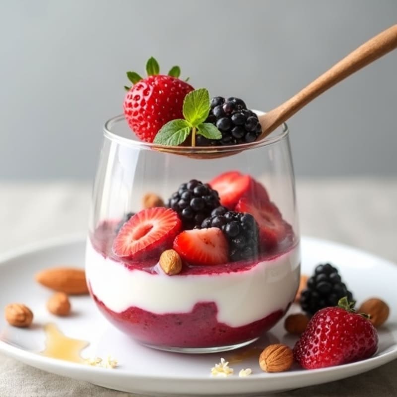 Greek Yogurt Protein Parfait with Mixed Berries and Almonds