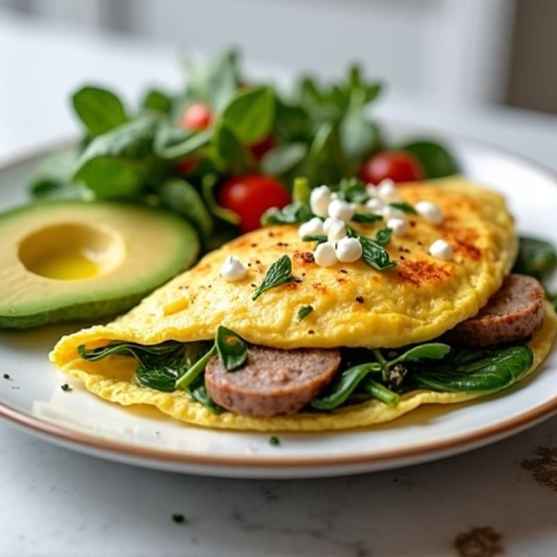 Egg White Spinach Omelet with Turkey Sausage