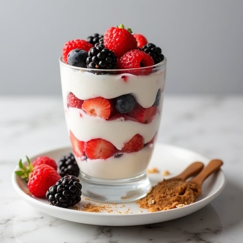 Greek Yogurt Protein Parfait with Mixed Berries and Almond Butter