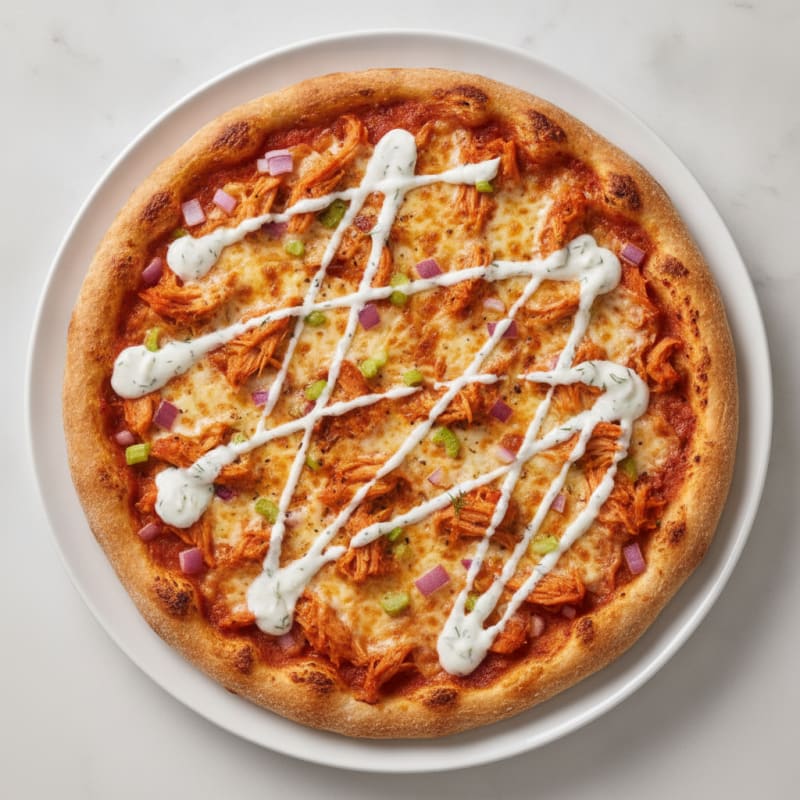 Buffalo Chicken Pizza with Ranch Drizzle
