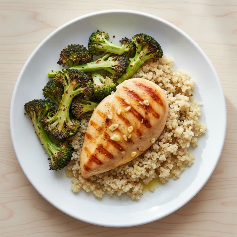 Grilled Chicken Breast with Quinoa and Roasted Broccoli