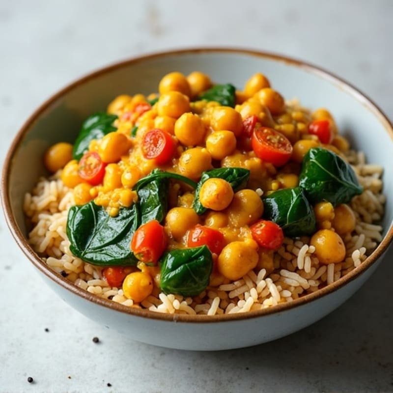 Creamy Coconut Lentil Curry with Spinach and Brown Rice
