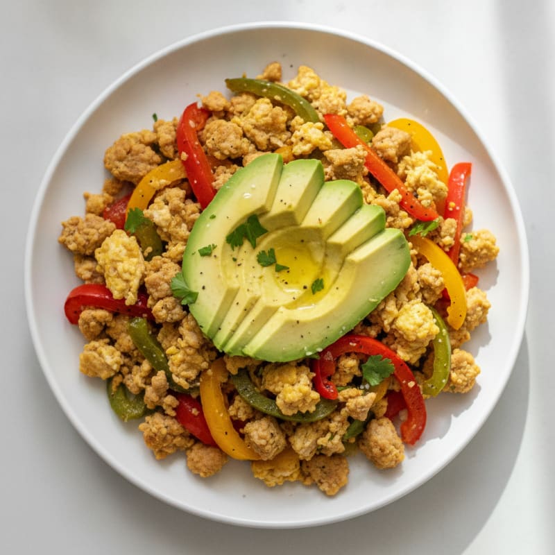 Ground Turkey Scramble with Avocado and Peppers