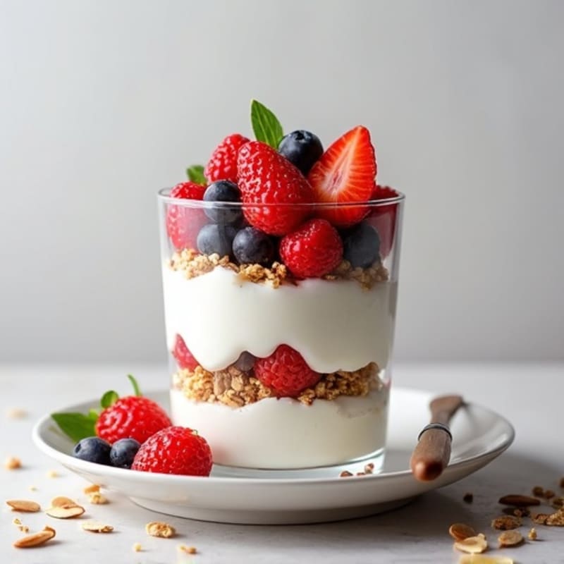 Creamy Greek Yogurt Parfait with Mixed Berries and Almonds