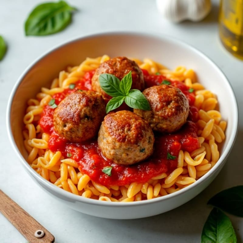 Lean Turkey Meatballs with Protein Pasta and Fresh Marinara