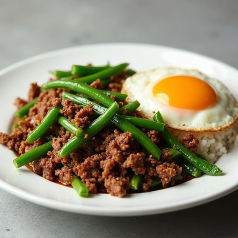 Ground Beef and Green Bean Stir Fry with Jasmine Rice
