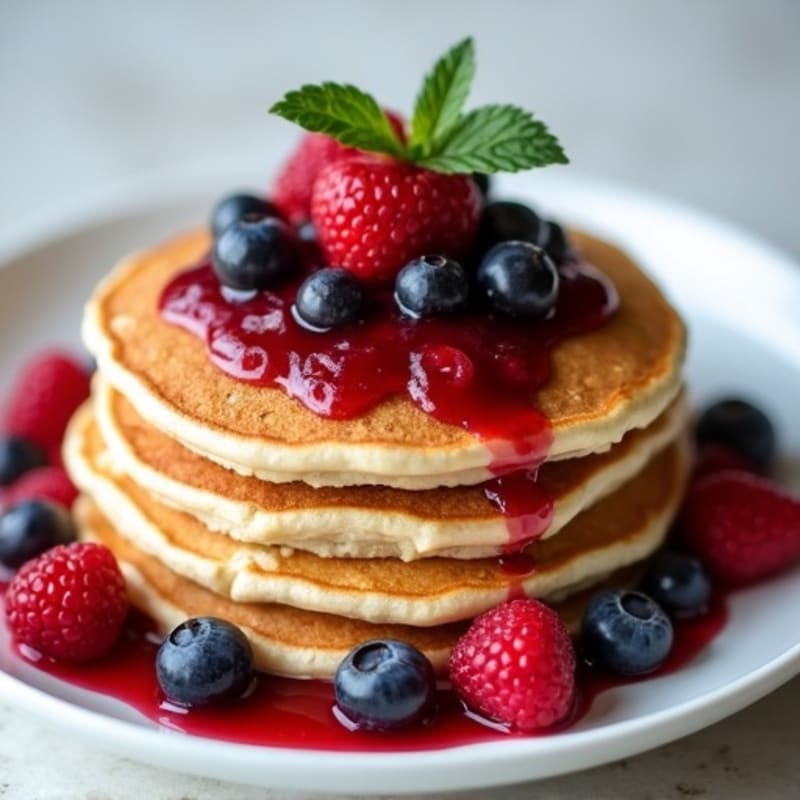 Fluffy Protein Pancakes with Berry Compote