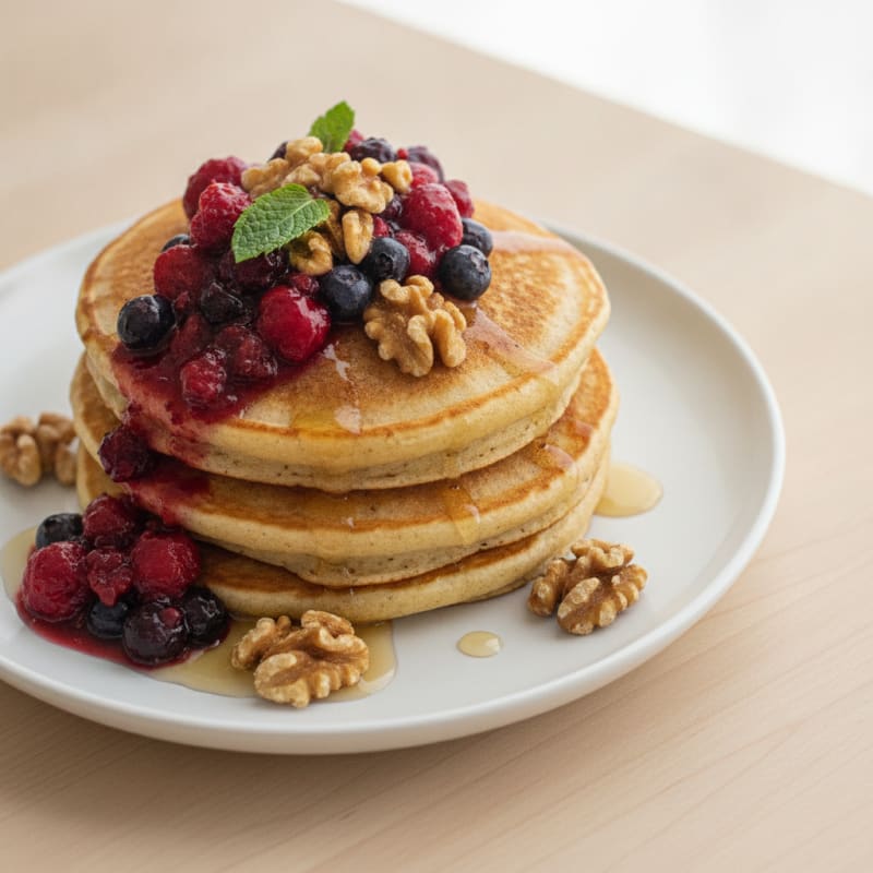 Blender Berry Walnut Protein Pancakes