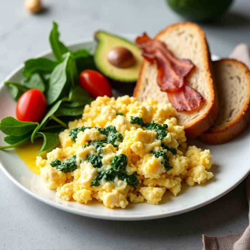 Egg White Scramble with Spinach and Turkey Bacon