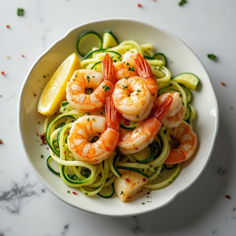 Juicy Pan-Seared Shrimp with Lemon Garlic Butter and Fresh Zucchini Noodles