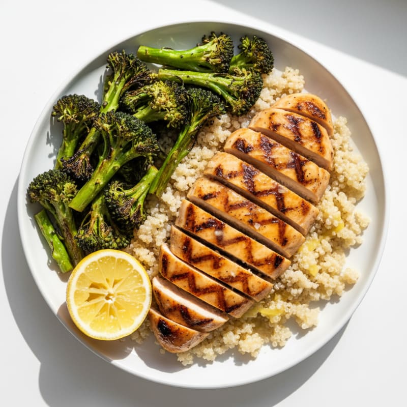 Grilled Chicken Breast with Quinoa and Roasted Broccoli