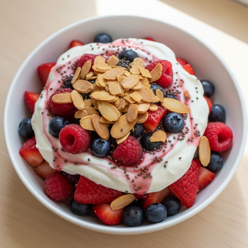 Greek Yogurt Protein Parfait with Mixed Berries and Almonds