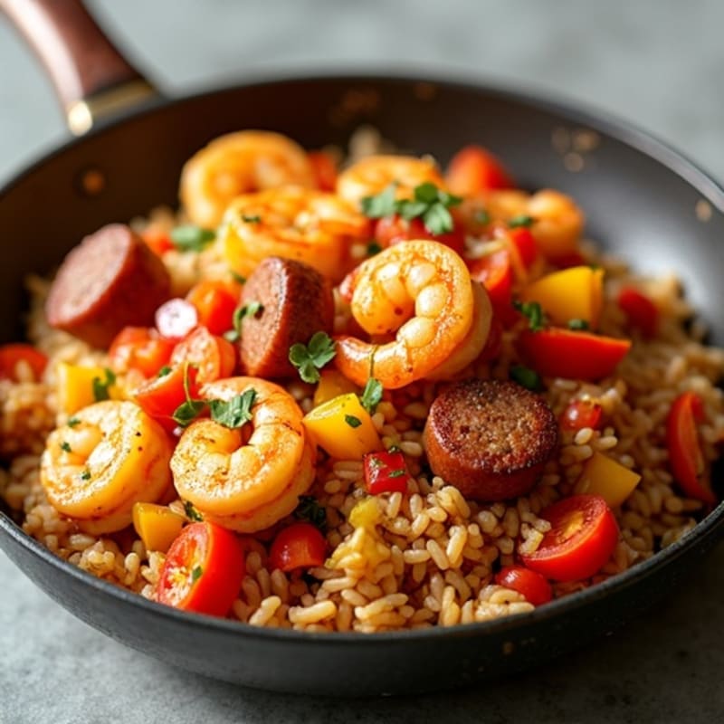 Spicy Chicken, Shrimp, and Sausage Hearty Rice Skillet