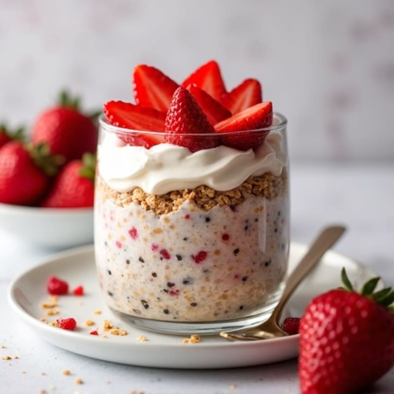 Protein-Packed Strawberry Shortcake Overnight Oats
