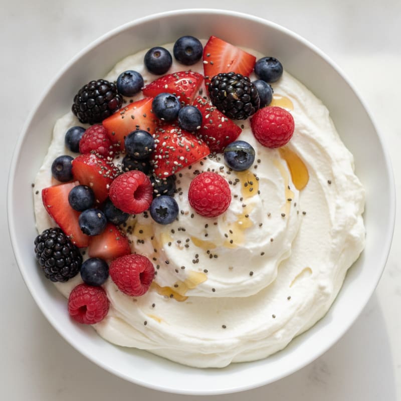 Greek Yogurt Protein Mousse with Mixed Berries