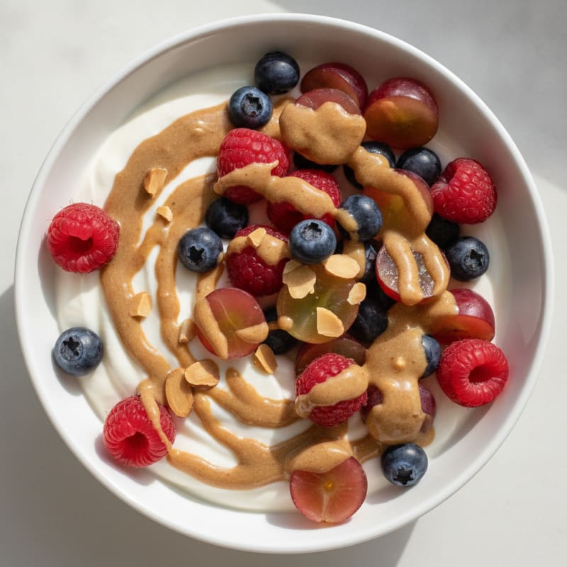 Greek Yogurt Protein Parfait with Mixed Berries and Almond Butter