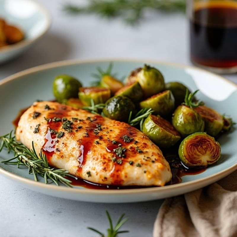 Herb-Roasted Chicken with Crispy Balsamic Glazed Brussels Sprouts