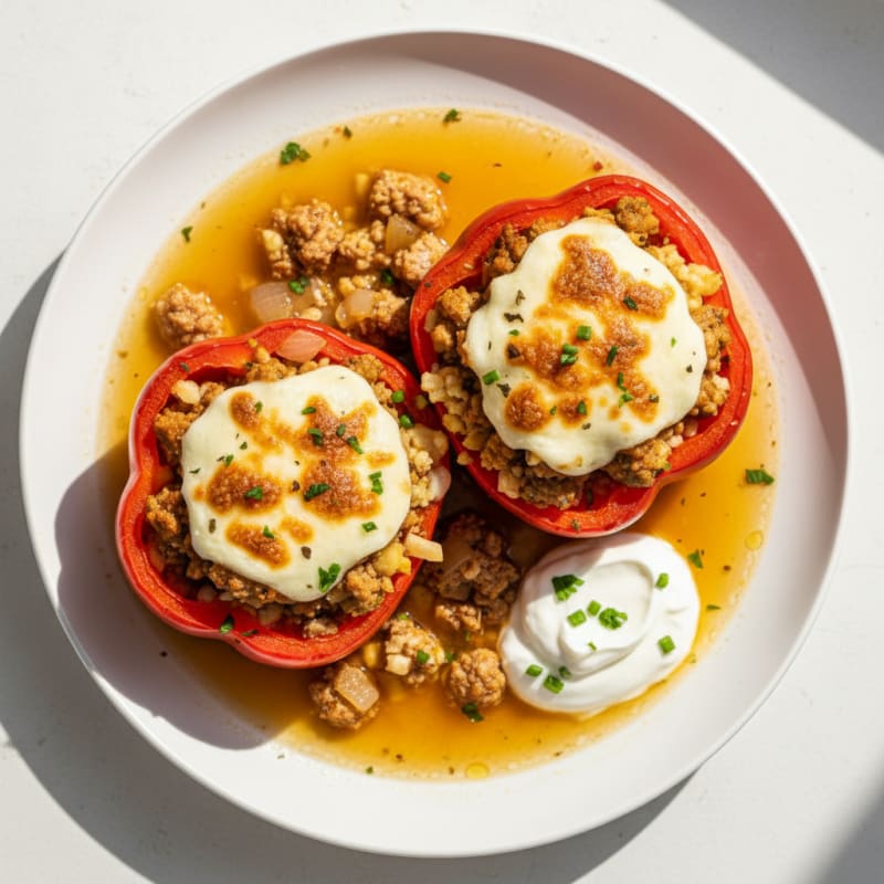Ground Turkey and Mozzarella Cheese Stuffed Bell Peppers with Bone Broth