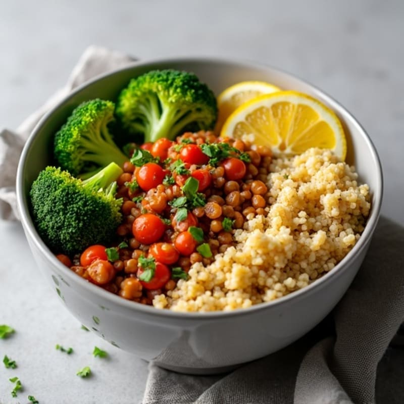 Lentil and Quinoa Power Bowl with Roasted Broccoli