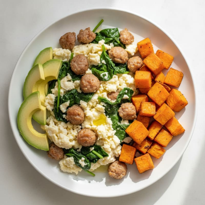 Scrambled Egg Whites with Turkey Sausage and Spinach