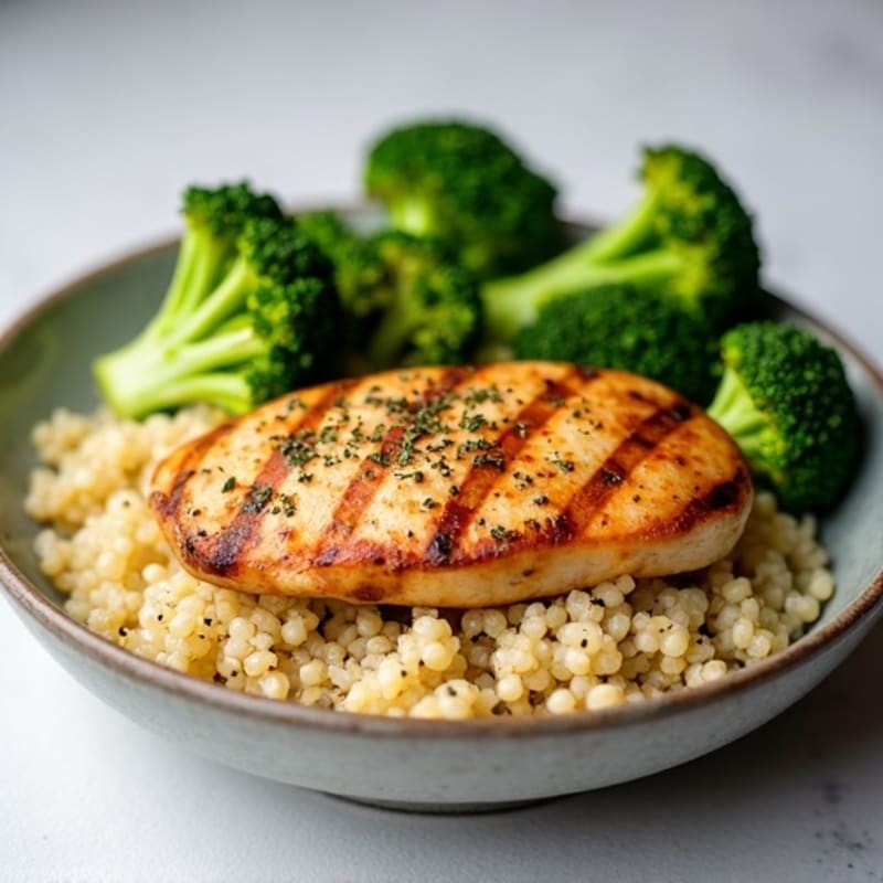 Grilled Chicken Breast with Roasted Broccoli and Quinoa