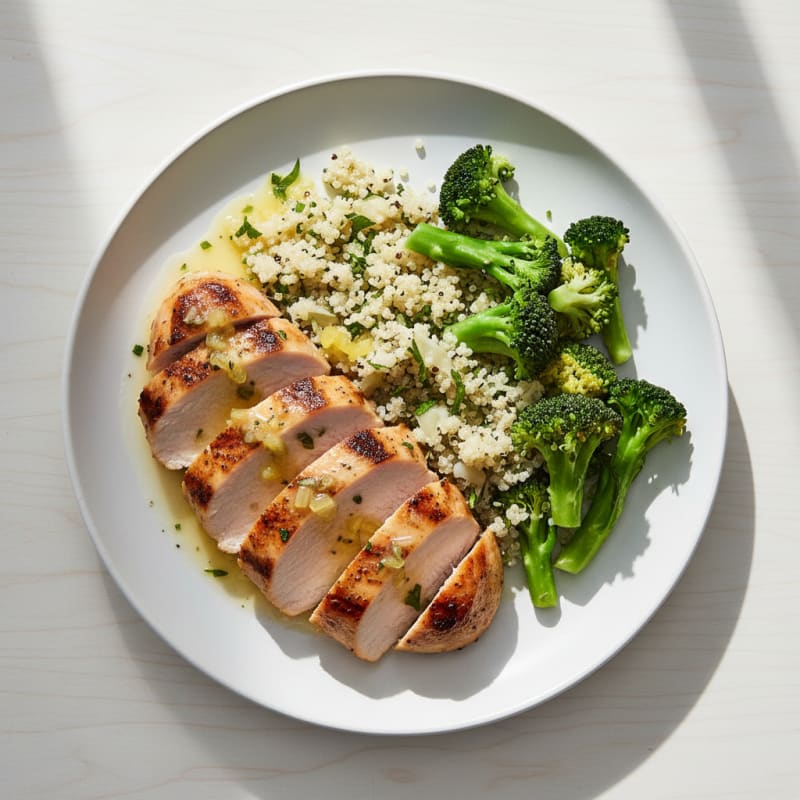 Grilled Turkey Breast with Steamed Broccoli and Quinoa