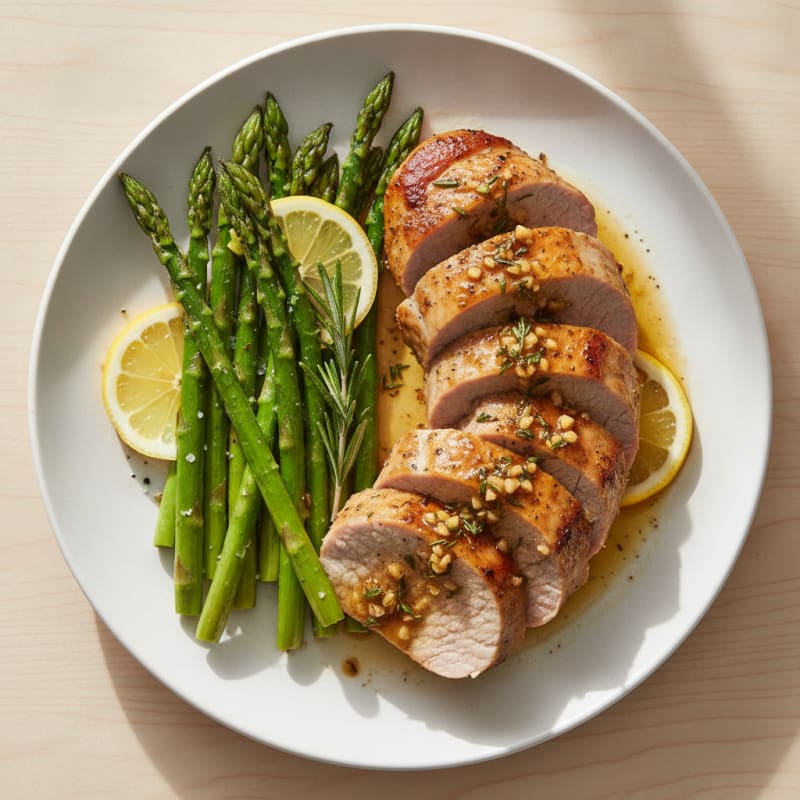 Garlic-Herb Roasted Pork Tenderloin with Asparagus