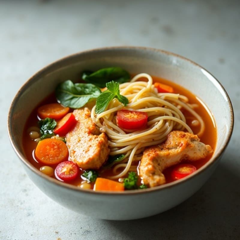 Spicy Sriracha Noodle Soup with Lean Chicken and Crisp Vegetables