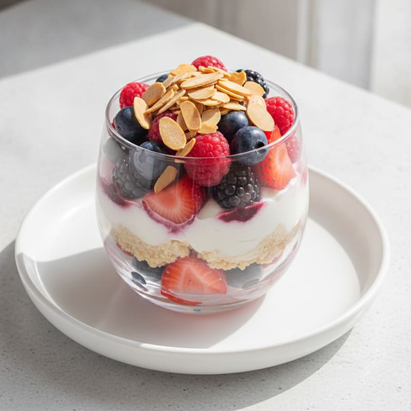 Greek Yogurt Protein Parfait with Mixed Berries and Almonds