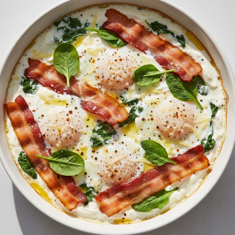 Creamy Baked Eggs with Smoky Bacon