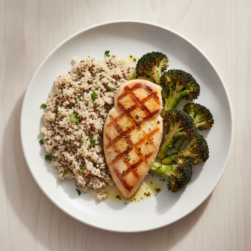 Grilled Chicken Breast with Quinoa and Roasted Broccoli