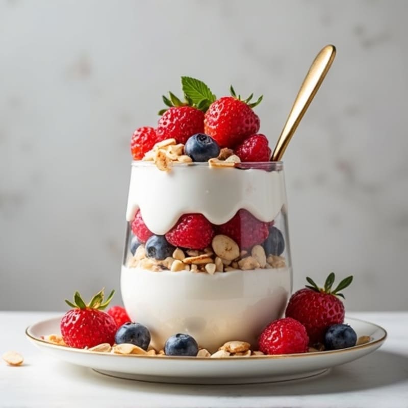 Greek Yogurt Protein Parfait with Mixed Berries and Almonds